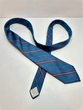 Vintage Christian Dior Blue Burgundy Striped Tie Embroidered Logo